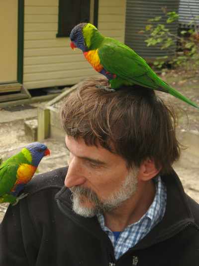 Jerry Nelson & rainbow lorikeets, Australia