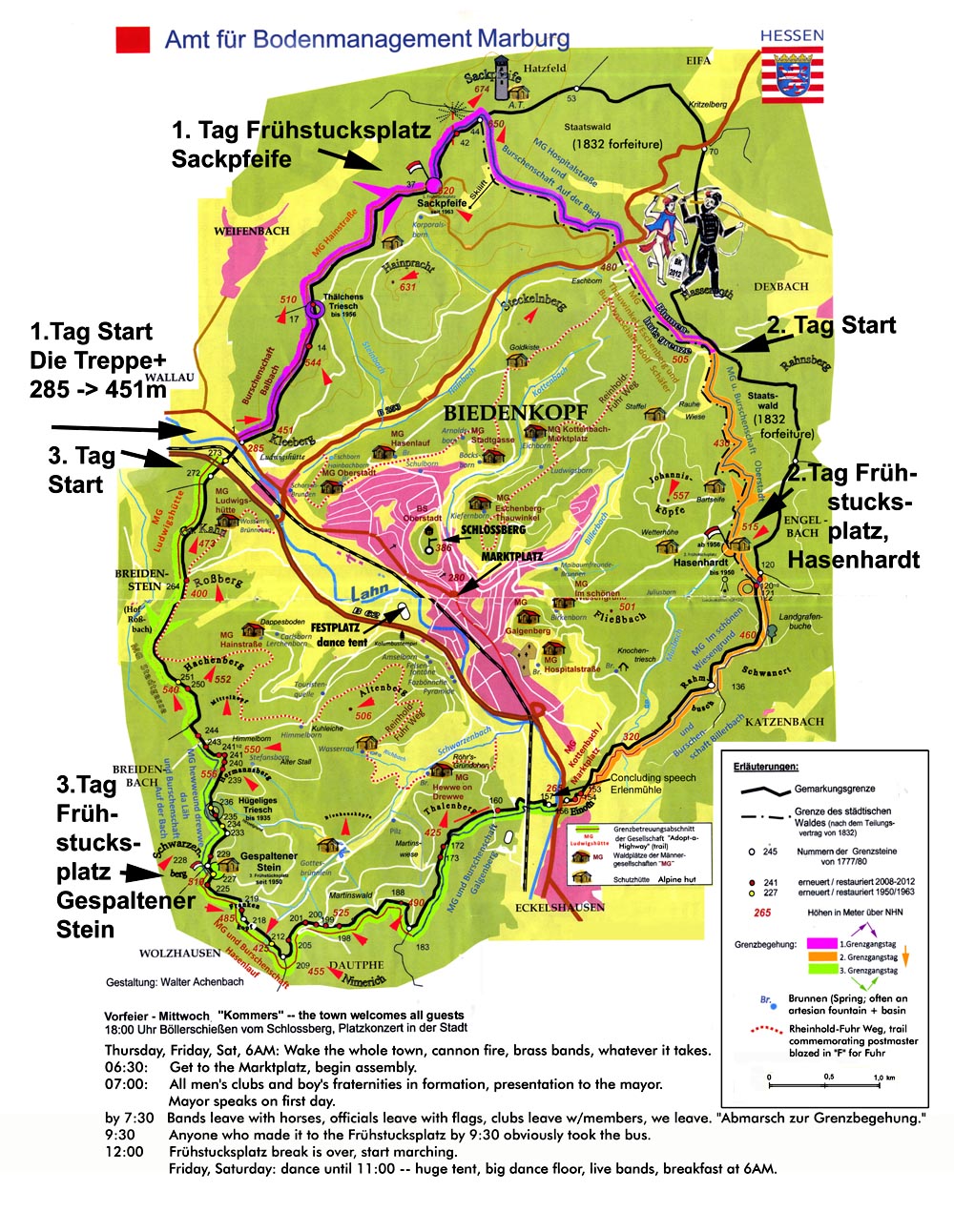 Map, overview of Biedenkopf Grenzgang terrirory and routes.